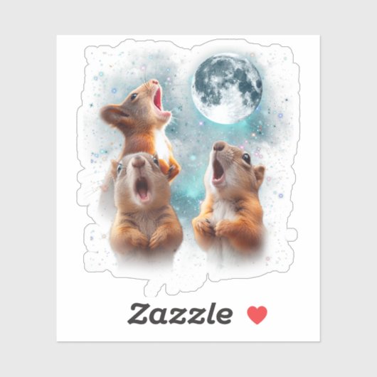 3 Eekhoorn Maan Howling Eekhoorn Hoofd Grappig Sticker (Vel)