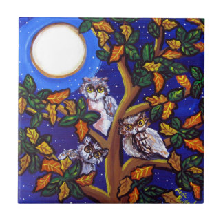3 Eigenaars van Moon Whimsical Folk Art Tile Tegeltje