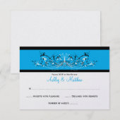 #3 Elegant Blue White Scroll RSVP (Voorkant / Achterkant)
