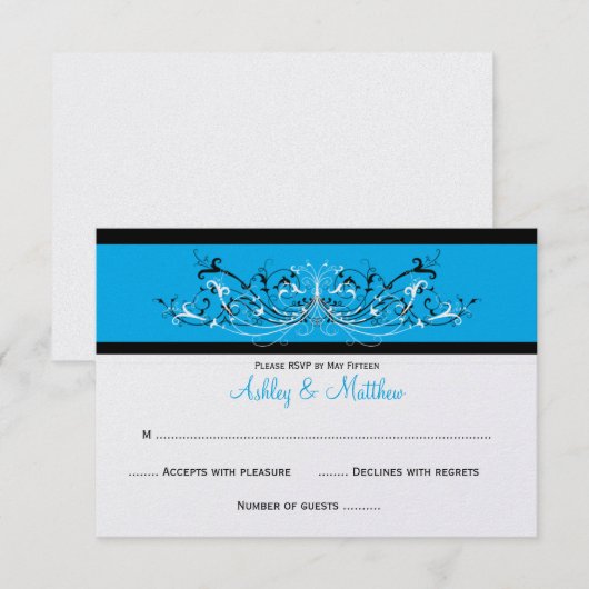 #3 Elegant Blue White Scroll RSVP (Voorkant / Achterkant)