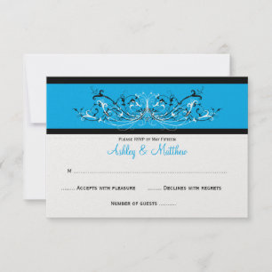 #3 Elegante Blauwe Zwarte Witte Krullen RSVP Kaartje