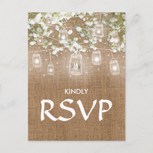 3 Entree Choice RSVP Baby's Breath Rustieke Burlap Uitnodiging Briefkaart (Voorkant)