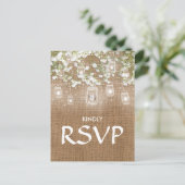 3 Entree Choice RSVP Baby's Breath Rustieke Burlap Uitnodiging Briefkaart (Staand voorkant)