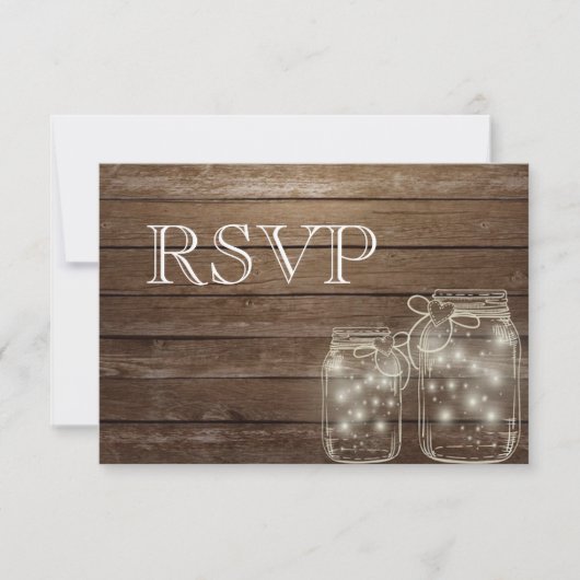 3 Entree Choices Rustic Mason Jar Wedding Response RSVP Kaartje (Voorkant)