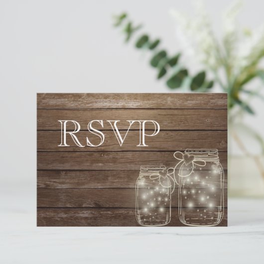 3 Entree Choices Rustic Mason Jar Wedding Response RSVP Kaartje (Staand voorkant)