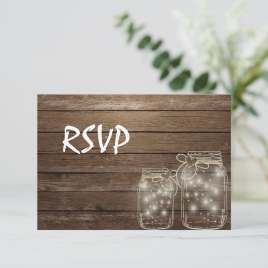 3 Entree Choices Rustic Mason Jar Wedding Response RSVP Kaartje (Staand voorkant)
