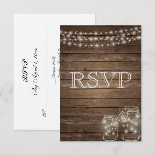 3 Entree Choices Rustic Mason Jar Wedding Response RSVP Kaartje (Voorkant / Achterkant)