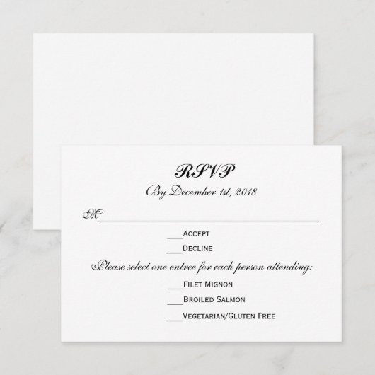 3 Entree Keuzes RSVP Trouwantwoord (Voorkant / Achterkant)