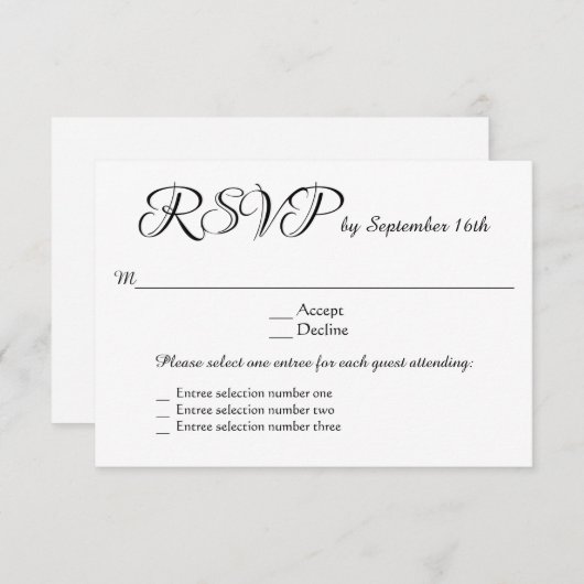 3 Entree Menu Keuzes Huwelijk RSVP Reactie (Voorkant / Achterkant)