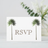 3 Entree Tropical Palm Tree Menu RSVP Weddenkaart Kaart (Staand voorkant)