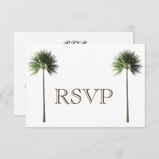 3 Entree Tropical Palm Tree Menu RSVP Weddenkaart Kaart (Voorkant / Achterkant)