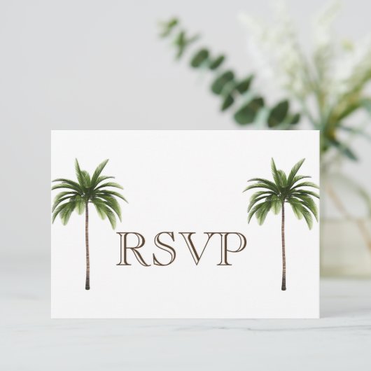 3 Entree Tropical Palm Tree Menu RSVP Weddenkaart Kaart (Staand voorkant)