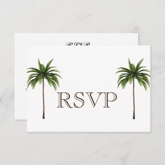 3 Entree Tropical Palm Tree Menu RSVP Weddenkaart Kaart (Voorkant / Achterkant)