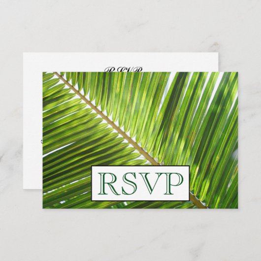 3 Entree Tropical Palm Tree Menu RSVP Weddenkaart Kaart (Voorkant / Achterkant)