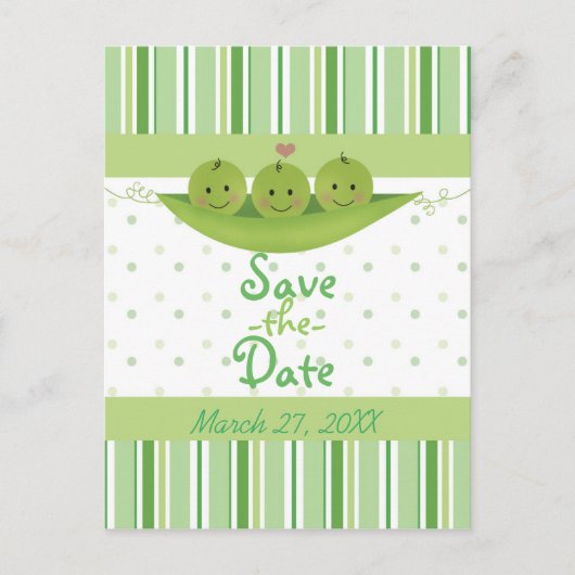 3 Erwten in een Pod Baby shower Triplets Sla de da Aankondigingskaart (Voorkant)