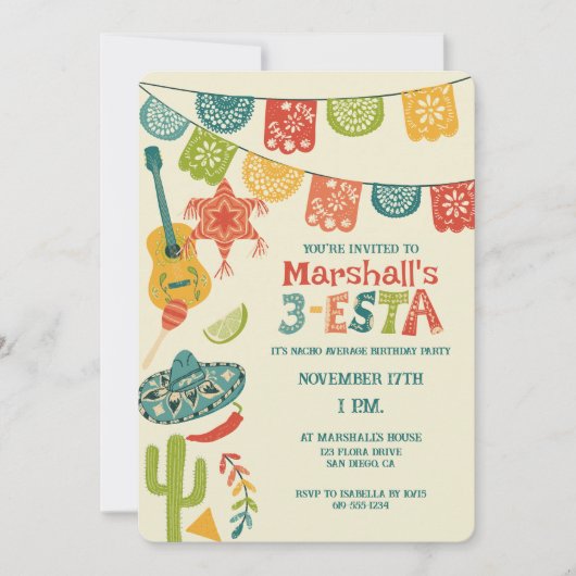3-Esta Jongens Mexicaanse Fiesta Derde Verjaardag  Kaart (Voorkant)