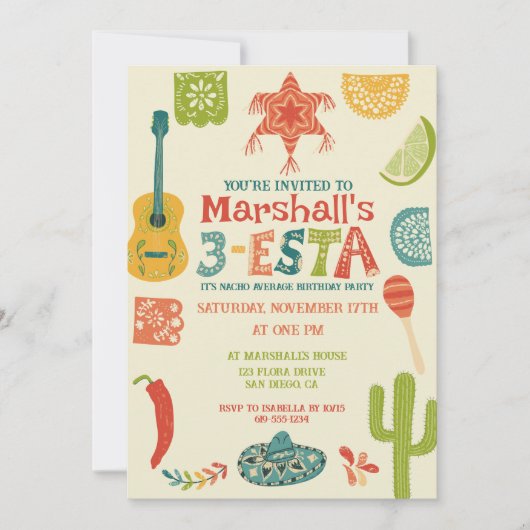 3-Esta Mexicaanse thema jongens 3e verjaardag part Kaart (Voorkant)