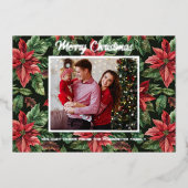 3 Familiefoto in waterverf Poinsettia Folie Feestdagenkaart (Voorkant)