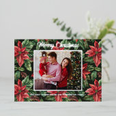 3 Familiefoto in waterverf Poinsettia Folie Feestdagenkaart (Staand Voorkant)
