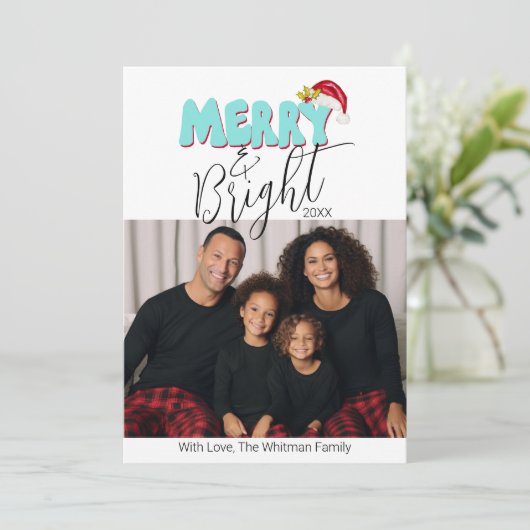 3 Familiefoto Retro Vrolijk en Helder Kerstmis Feestdagenkaart (Staand voorkant)