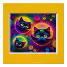 3 Fantasy katten in stralende energie bubbels