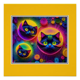 3 Fantasy katten in stralende energie bubbels Perfect Poster