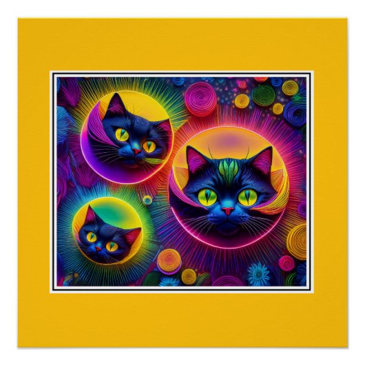 3 Fantasy katten in stralende energie bubbels Perfect Poster (Voorkant)