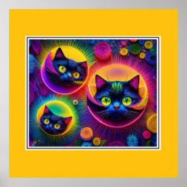 3 Fantasy katten in stralende energie bubbels Poster