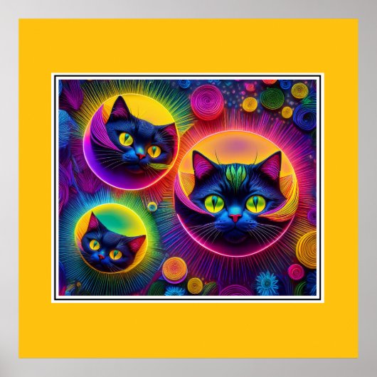 3 Fantasy katten in stralende energie bubbels Poster (Voorkant)