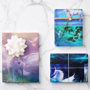 3 Fantasy Pegasus Unicorn Birthday Gift voor haar Inpakpapier Vel