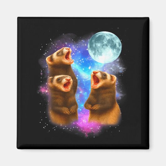 3 Ferret Moon Howling Ferrets Funny For Men, Women Magneet (Voorkant)