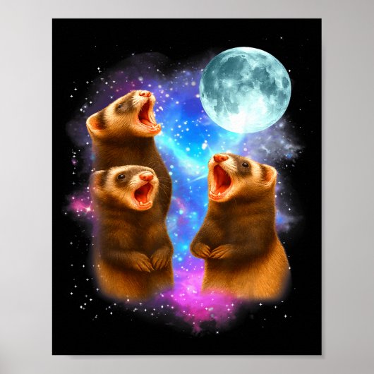 3 Ferret Moon Howling Ferrets Funny For Men, Women Poster (Voorkant)