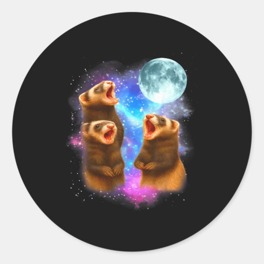 3 Ferret Moon Howling Ferrets Funny For Men, Women Ronde Sticker (Voorkant)