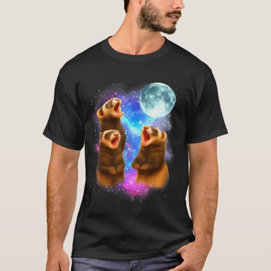 3 Ferret Moon Howling Ferrets Funny For Men, Women T-shirt (Voorkant)