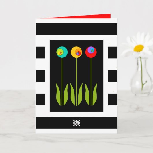 3 Fibonacci Flowers op Bold Stripes Afstuderen Kaart (Kleine Plant)