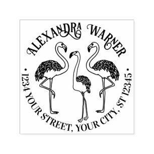 3 Flamingo's Staand Naam Retouradres Zelfinktende Stempel