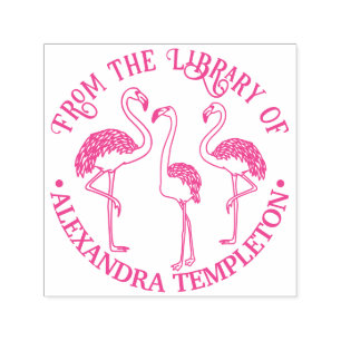 3 Flamingo's Standing Library Boeknaam Zelfinktende Stempel