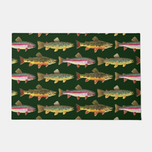 3 Forel Decor - Brook, regenboog, bruine visserij Deurmat (Voorkant)