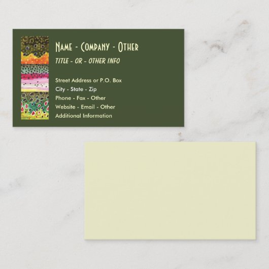 3 Forel Huiden: Brook, regenboog, bruin - vliegend Visitekaartje (Voorkant / Achterkant)