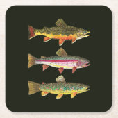 3 forel voor een visser of visserijvrouw kartonnen onderzetters (Voorkant)