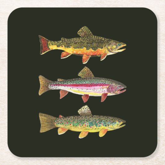 3 forel voor een visser of visserijvrouw kartonnen onderzetters (Voorkant)