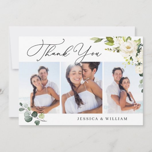 3 Fosto Elegant Eucalyptus White Roses Floral Bedankkaart (Voorkant)