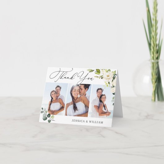 3 Fosto Elegant Eucalyptus White Roses Floral Bedankkaart (Voorkant)