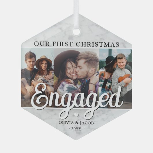 3 Foto 1 kerstcadeau voor Faux Marble Hexagon Glas Ornament (Voorkant)