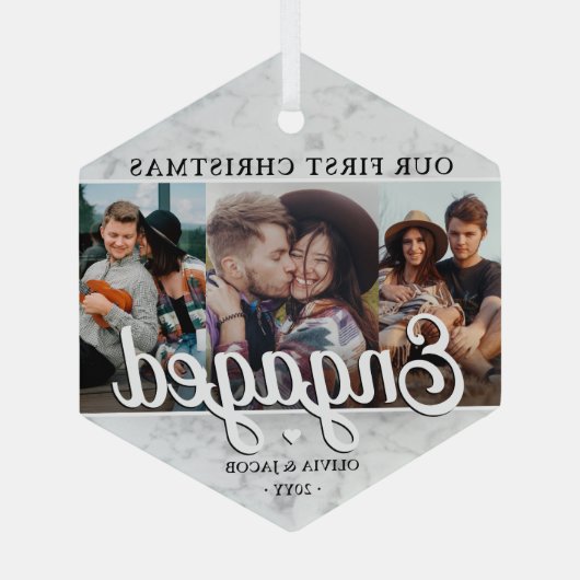 3 Foto 1 kerstcadeau voor Faux Marble Hexagon Glas Ornament (Achterkant)