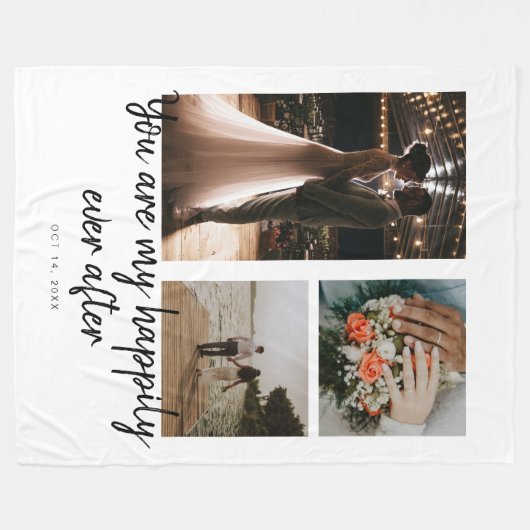 3 Foto 1e bruiloft Jubileum Collage Quote Fleece Deken (Voorkant (Horizontaal))