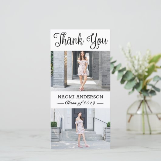 3 Foto (2+1) Kalligrafie Afstuderen dank u kaart (Staand voorkant)