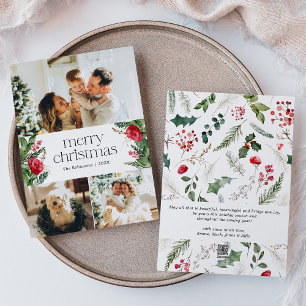 3 Foto Aangepaste bericht Botanische Vrolijke Kers Feestdagenkaart