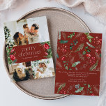 3 Foto Aangepaste bericht Rode Botanische Kerstmis Feestdagenkaart<br><div class="desc">Dit collectie is voorzien van waterverf rode bloemen,  bessen & wintergroen met een moderne en elegante typografie,  met een winterbotanische patroonrug.</div>