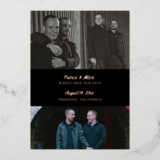 3 Foto Aangepaste kleur zwart Opslaan Datum Folie Uitnodiging (Voorkant)